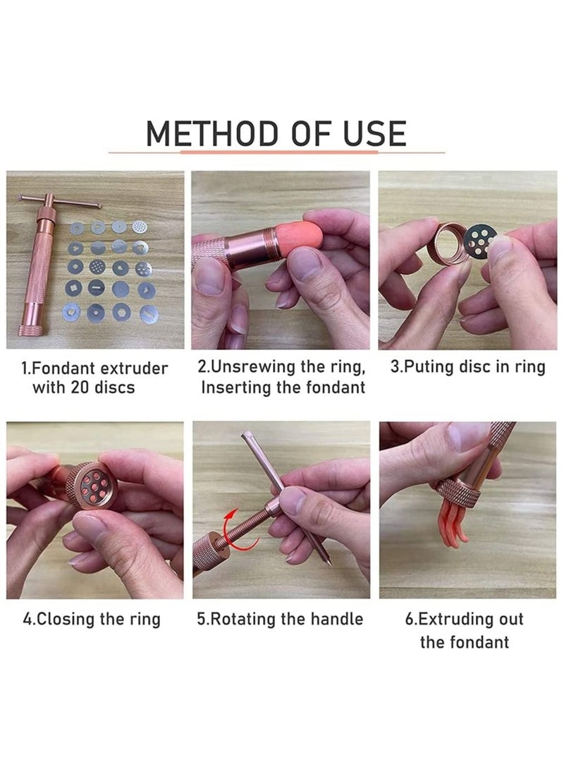 Fondant Extruder, Stainless Steel Sugar Paste Extruder With 20 Interchangeable Discs, Clay Extruder, For Sugar Craft Cake And Clay Decorating Tool ( Rose gold ) - Image 2